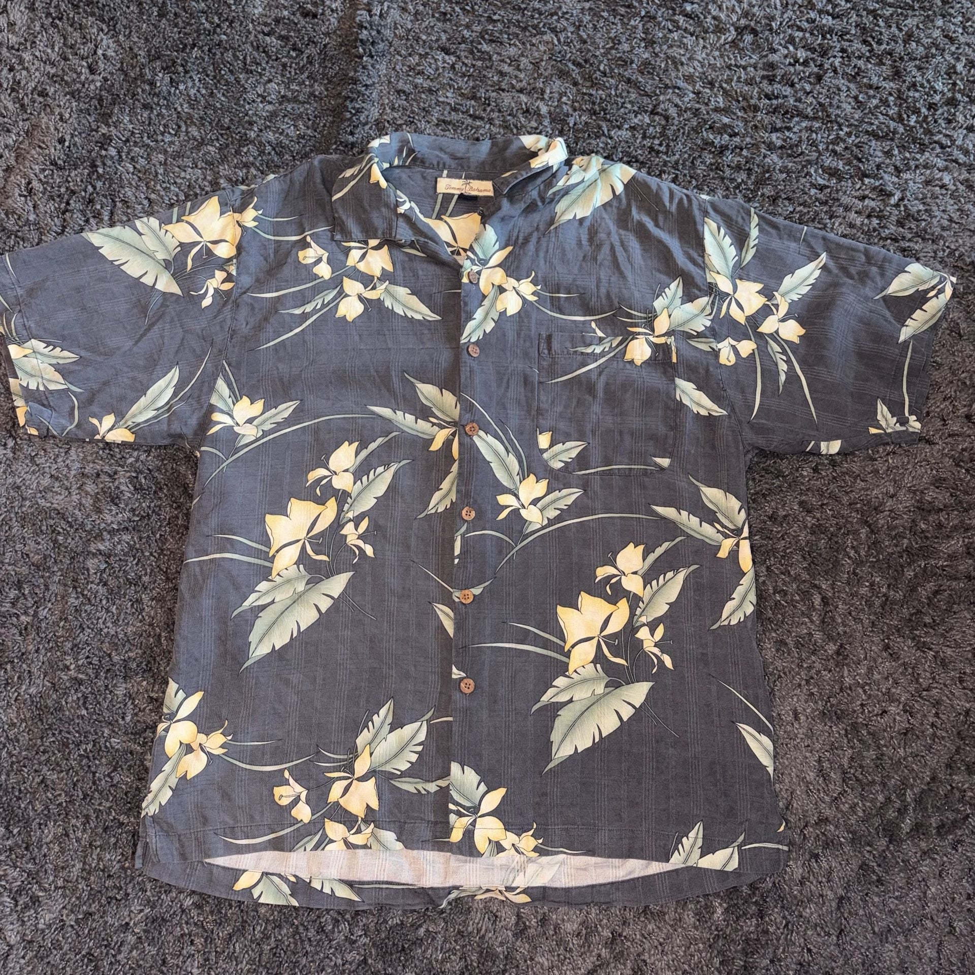 Tommy Bahama 100% Silk Short Sleeve Floral Camp Shirt Mens Large